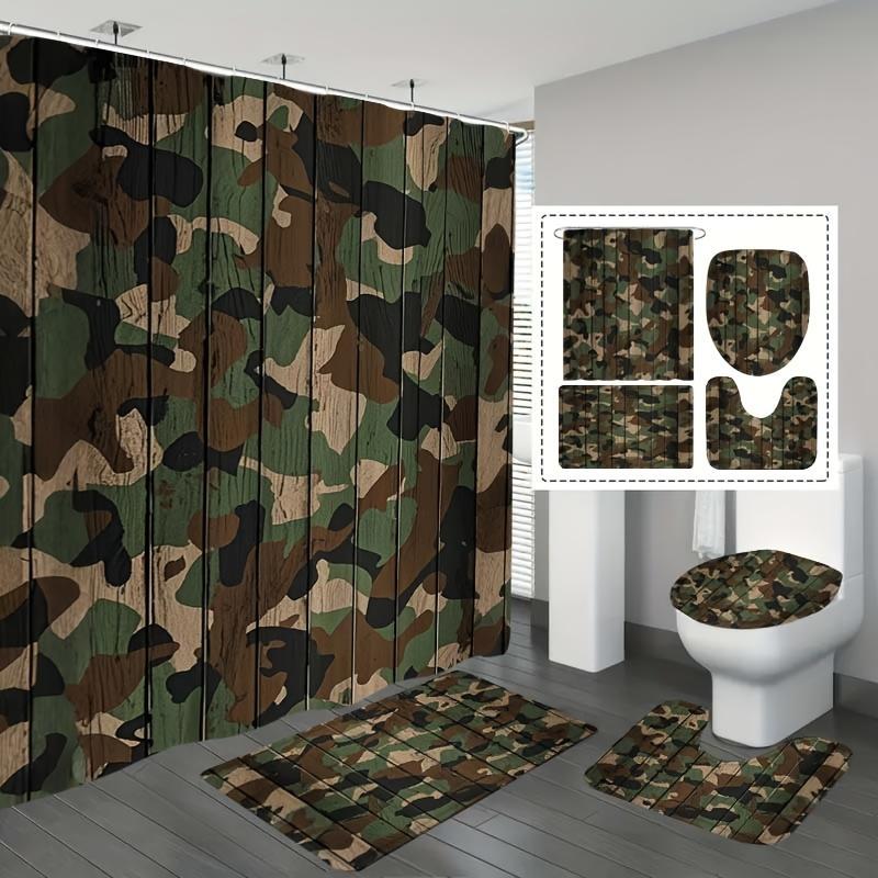 Camo Pattern Set - طقم ستائر حمام مموهة بنقشة الخشب
