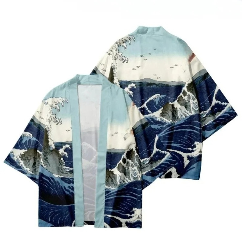 Street Fashion Kimono - كيمونو تقليدي بطبعة موجية عصرية، كارديجان