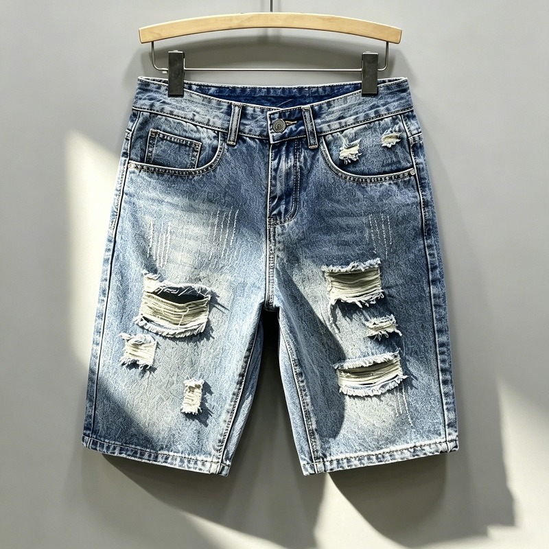 Distressed Jean Rip - شورت جينز رجالي على الطراز الكوري