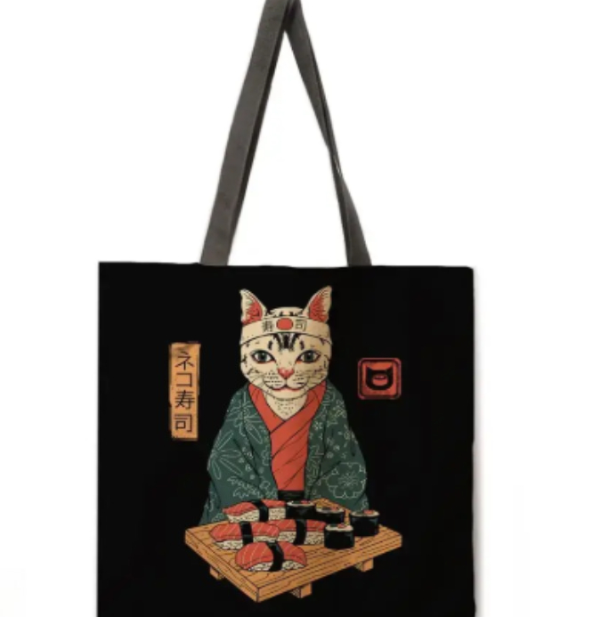 Tote Bag Canvas Print - حقيبة حمل قماشية بتصميم قطة لطيفة