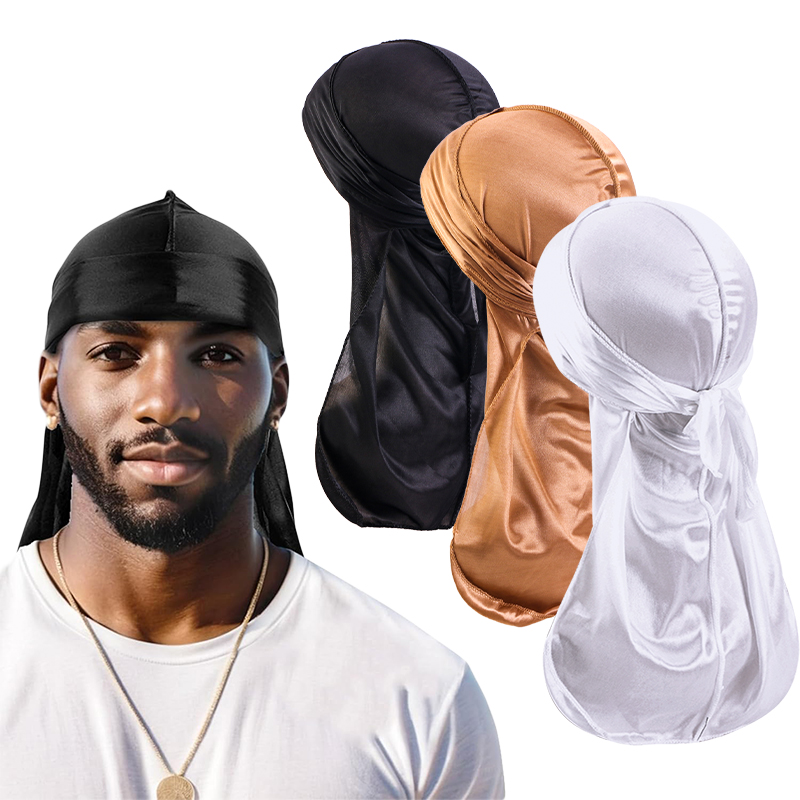 Street Fashion Hats - 3 قطعة/الوحدة طويلة Durag الحرير الساتان