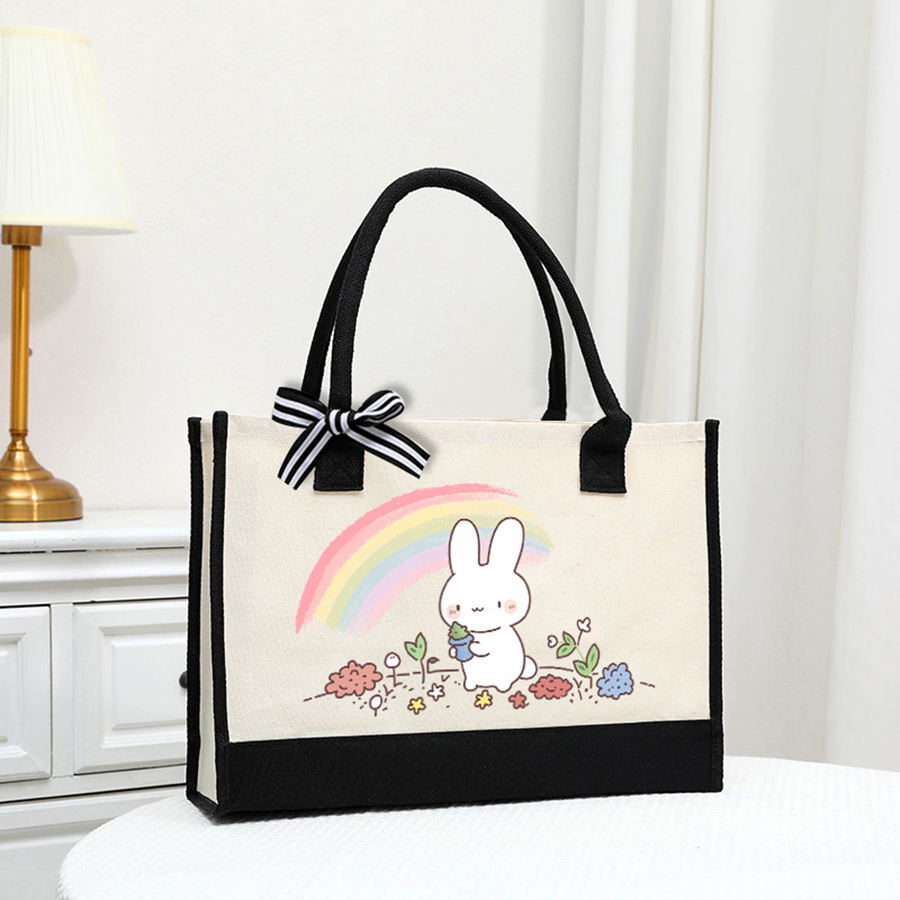 Tote Bag Canvas Print - حقيبة قماشية بيضاء خفيفة مطبوعة برسومات