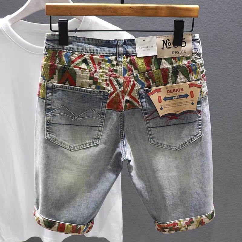 Distressed Jean Rip - شورت جينز متعدد الألوان للرجال ،