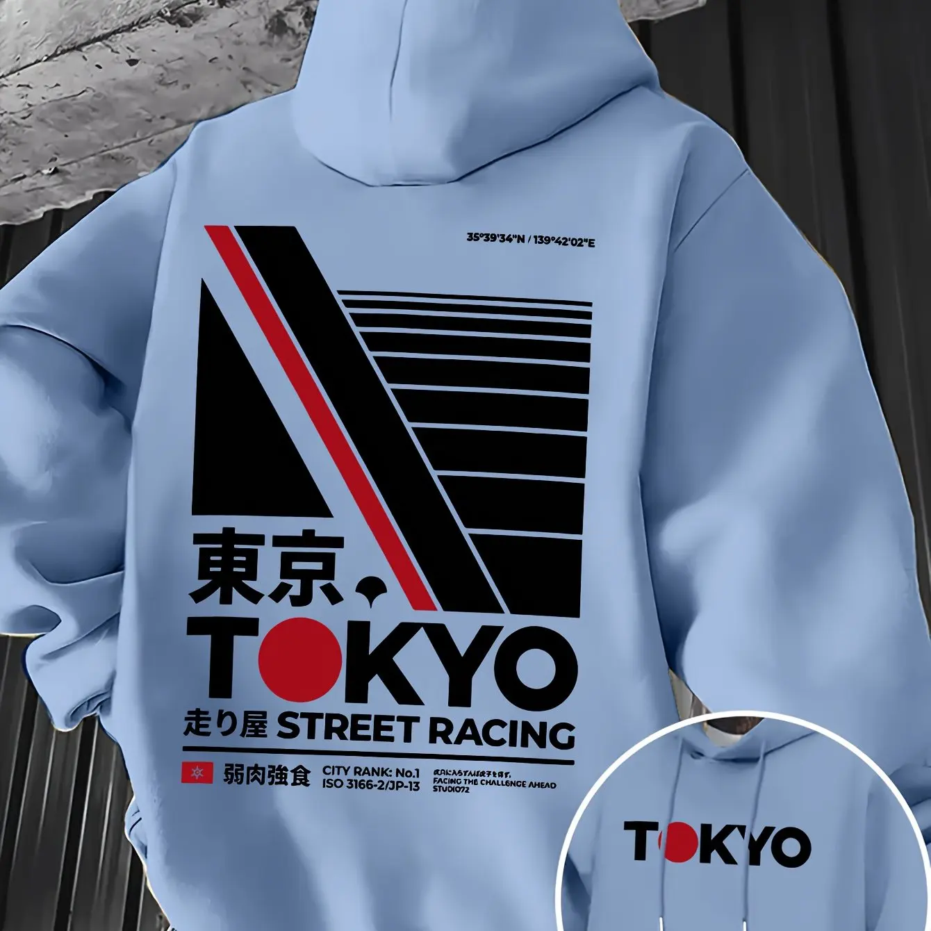 Street Fashion Tokyo - هودي رجالي بطباعة مزدوجة الجانب بتصميم