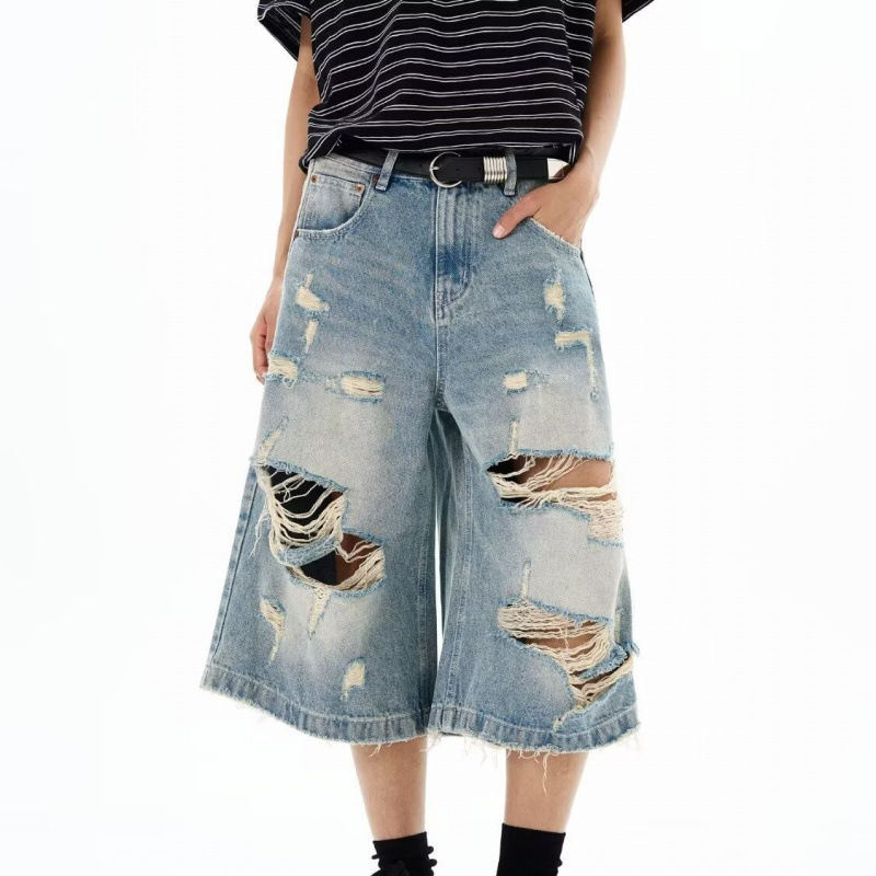Distressed Jean Rip - شورت جينز رجالي جديد بتصميم عتيق