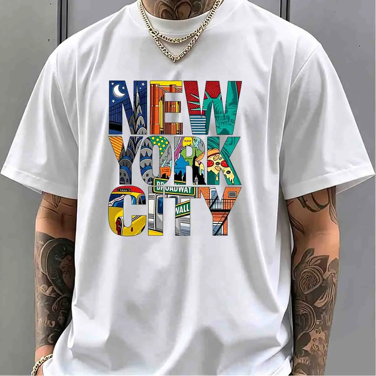 High Street Fashion New York - ملابس رجالية تي شيرت بطباعة مدينة