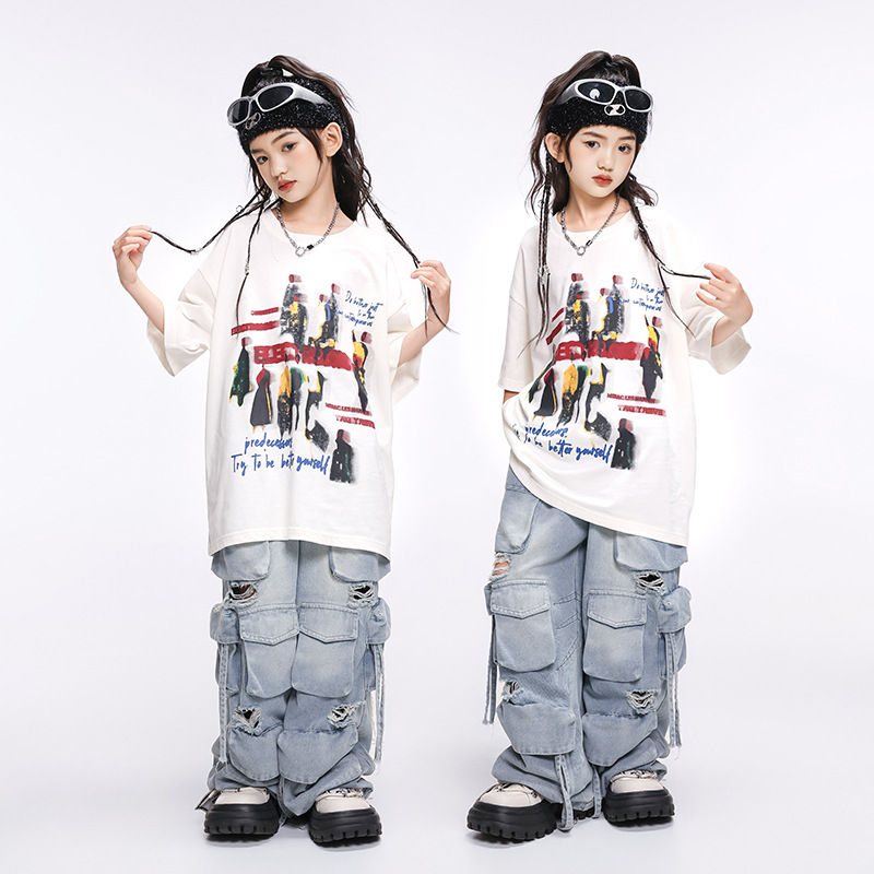 طفل Kpop الهيب هوب الملابس الأ - مراجعة Distressed Jean Rip وسعره