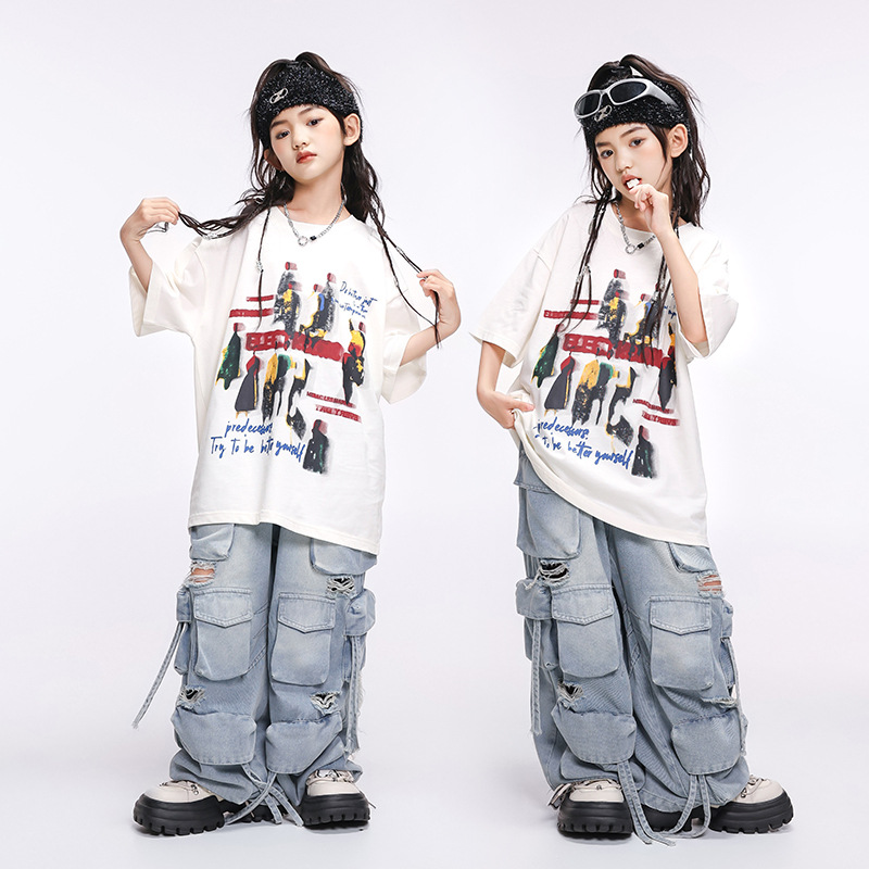 طفل Kpop الهيب هوب الملابس الأ - مراجعة Distressed Jean Rip وسعره
