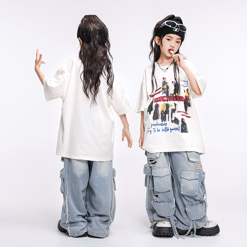 طفل Kpop الهيب هوب الملابس الأ - مراجعة Distressed Jean Rip وسعره