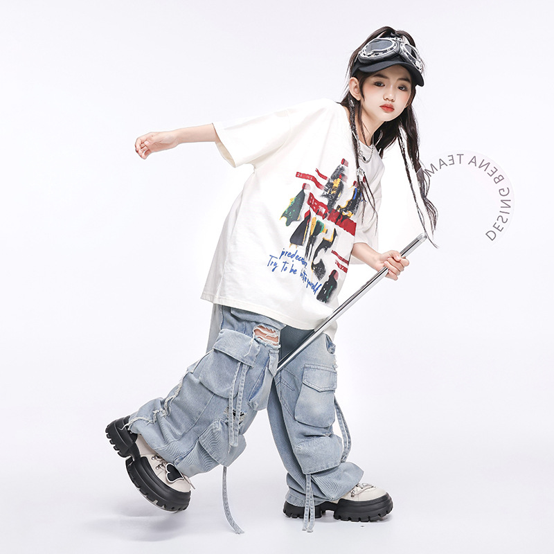 طفل Kpop الهيب هوب الملابس الأ - مراجعة Distressed Jean Rip وسعره