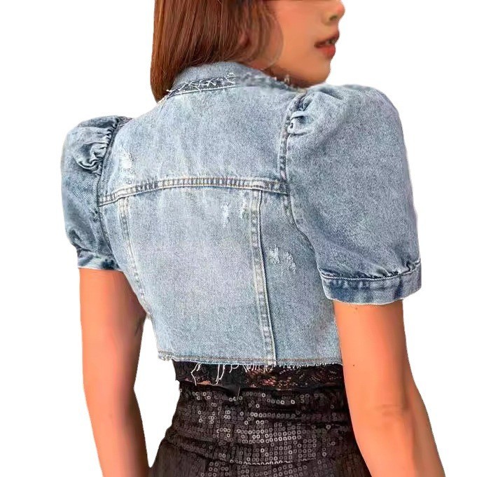 جاكيت جينز نسائي قصير أزرق فات - مراجعة Distressed Jean Rip وسعره