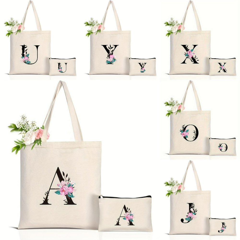 أنيقة الأزهار الأبجدية حمل حقي - مراجعة Tote Bag Canvas Print وسعره