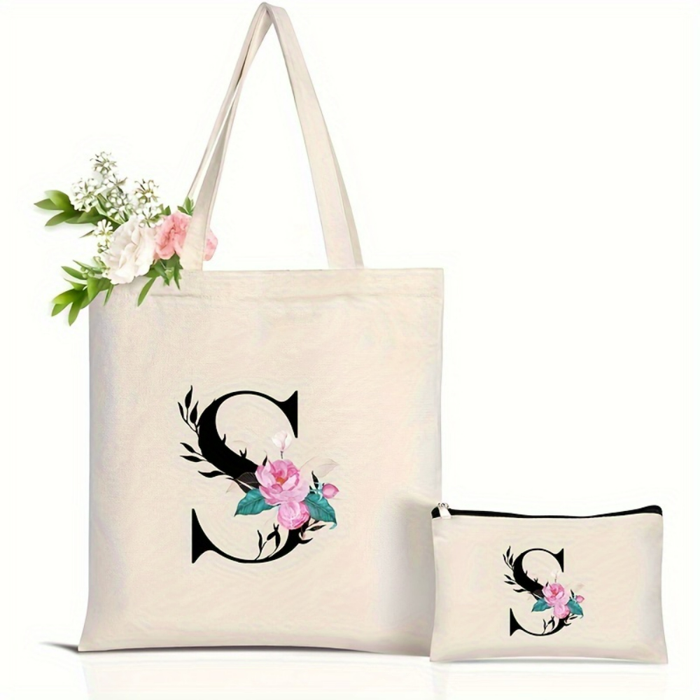 أنيقة الأزهار الأبجدية حمل حقي - مراجعة Tote Bag Canvas Print وسعره